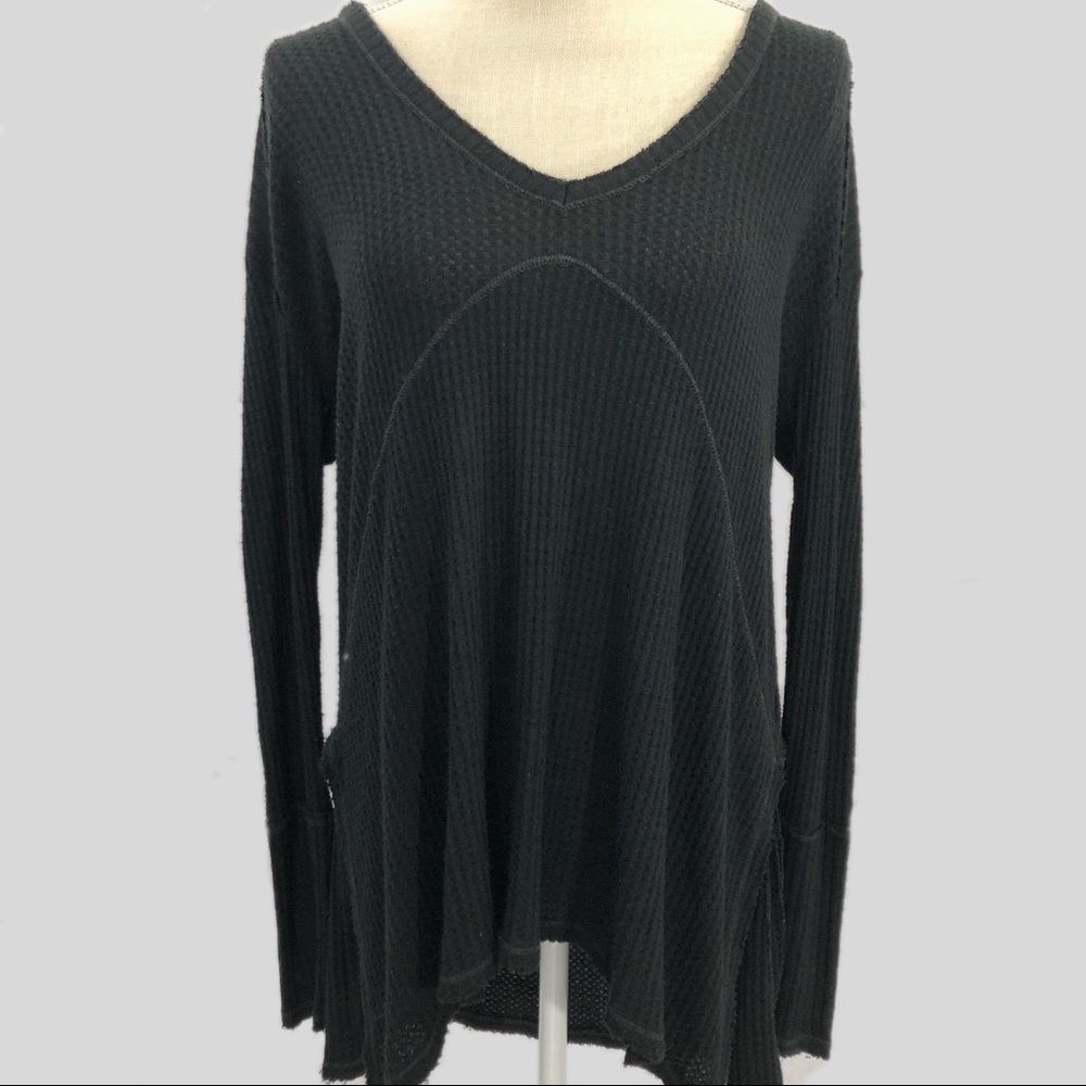 Free People Black Waffle Shirt